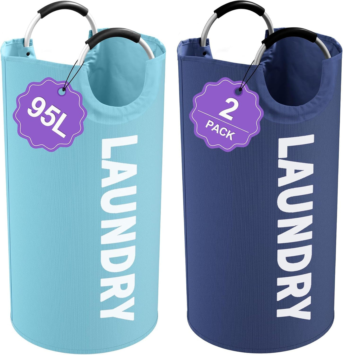 2Pcs 95L Large Clothes Hampers, Foldable Laundry Basket with Handles