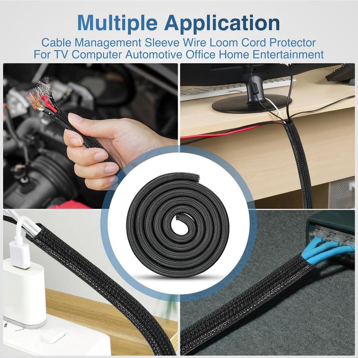 Nilight Cable Sleeve, 10ft-1/2inch Cord Management Sleeves Black Wire Loom