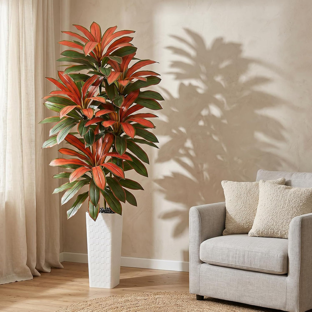 Artificial Dracaena Tree 7FT, Fake Tree with White Tall Planter