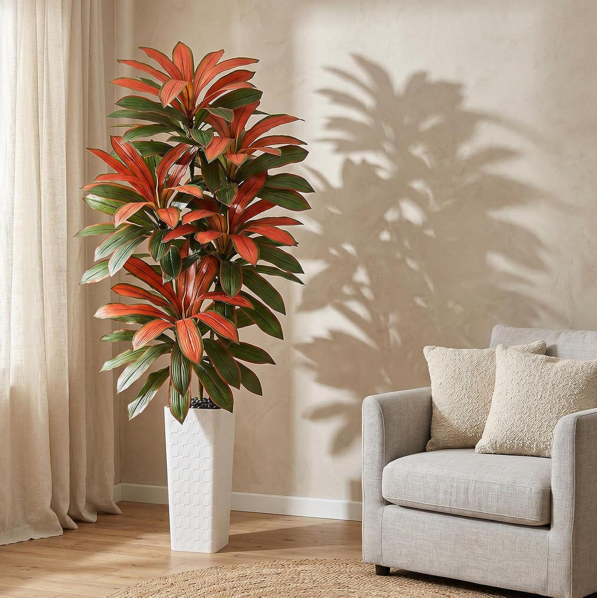 Artificial Dracaena Tree 7FT, Fake Tree with White Tall Planter