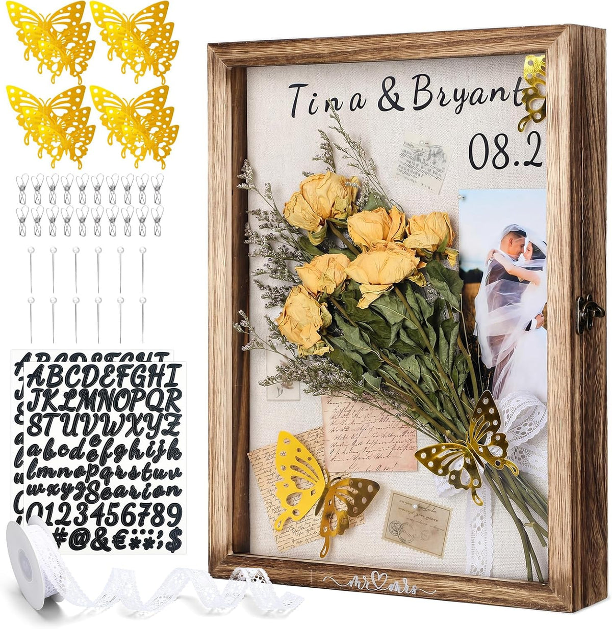 Yookeer 12x16'' Large Shadow Box Wedding Flower Display Case Frame, Brown
