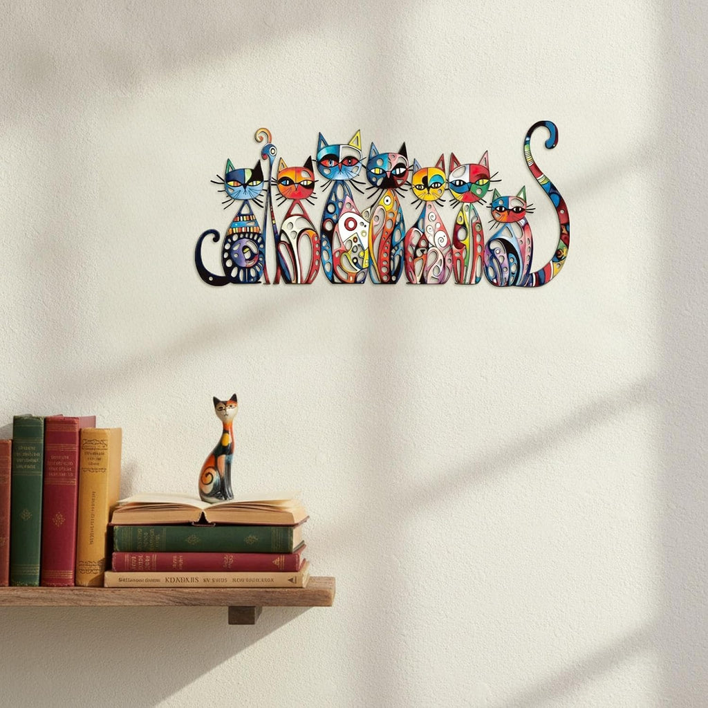 Wesiti Metal Cat Wall Art Decor Colorful Sculptural Mid Century 14 x 6.3