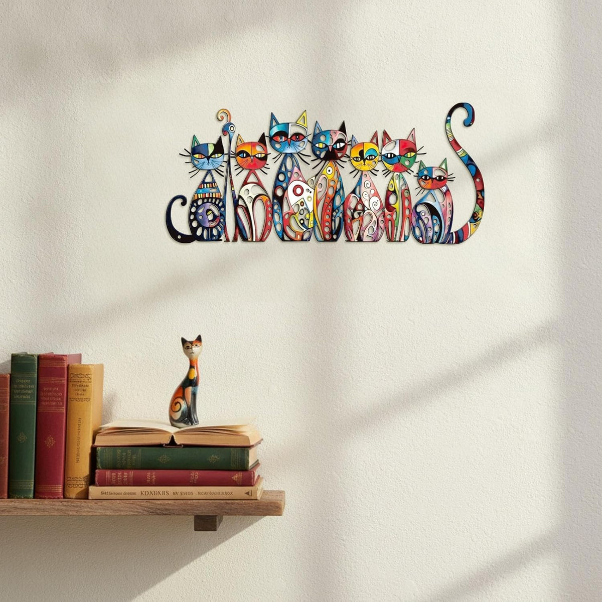 Wesiti Metal Cat Wall Art Decor Colorful Sculptural Mid Century 14 x 6.3