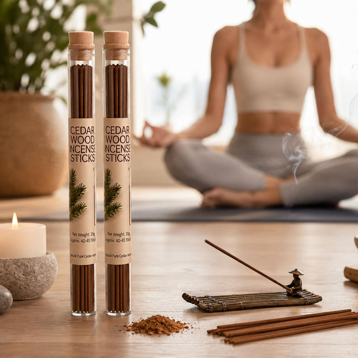 Natural Cedar Incense Sticks, 2 Tubes, Pure Cedarwood Incense, 1.4 oz