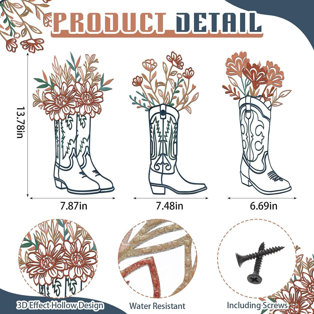 Otoolling 3 Pcs Cowboy Boots Metal Wall Art