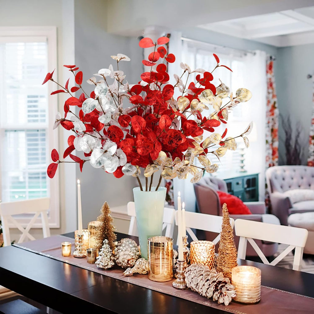 4Pcs Artificial Eucalyptus Leaves Stems 28‘’ Eucalyptus Branches Fake Christmas Flowers Decoration Eucalyptus Plant for Home Fireplace Holiday Wedding Xmas Tree Winter Décor
