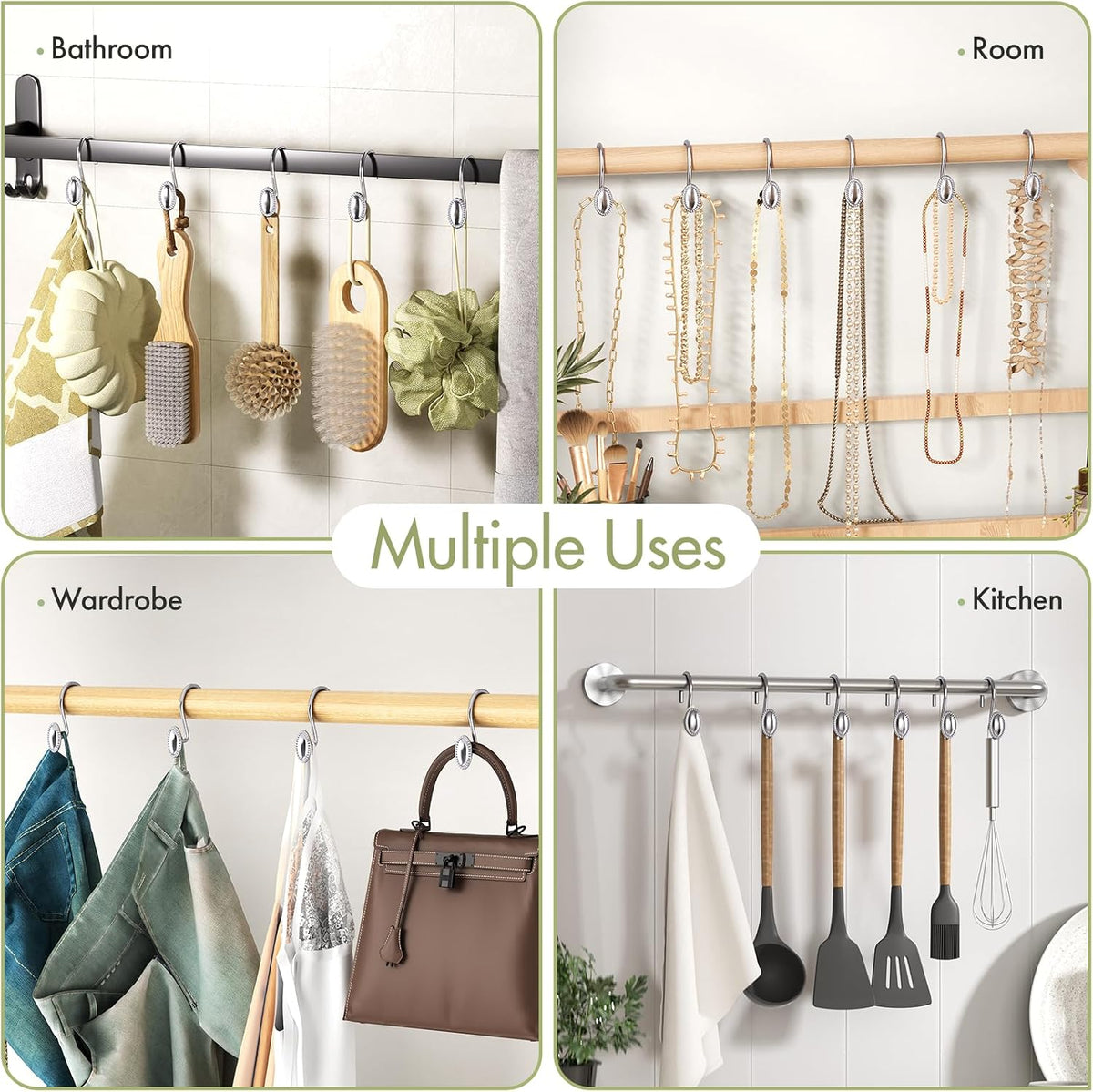 AmazerBath Chrome Shower Curtain Hooks, 12PCS Rust Proof Shower Curtain Rings, Decorative Modern Shower Curtain Hangers, Elliptical Heavy Duty Design Convenient for Bathroom Kitchen Wardrobe