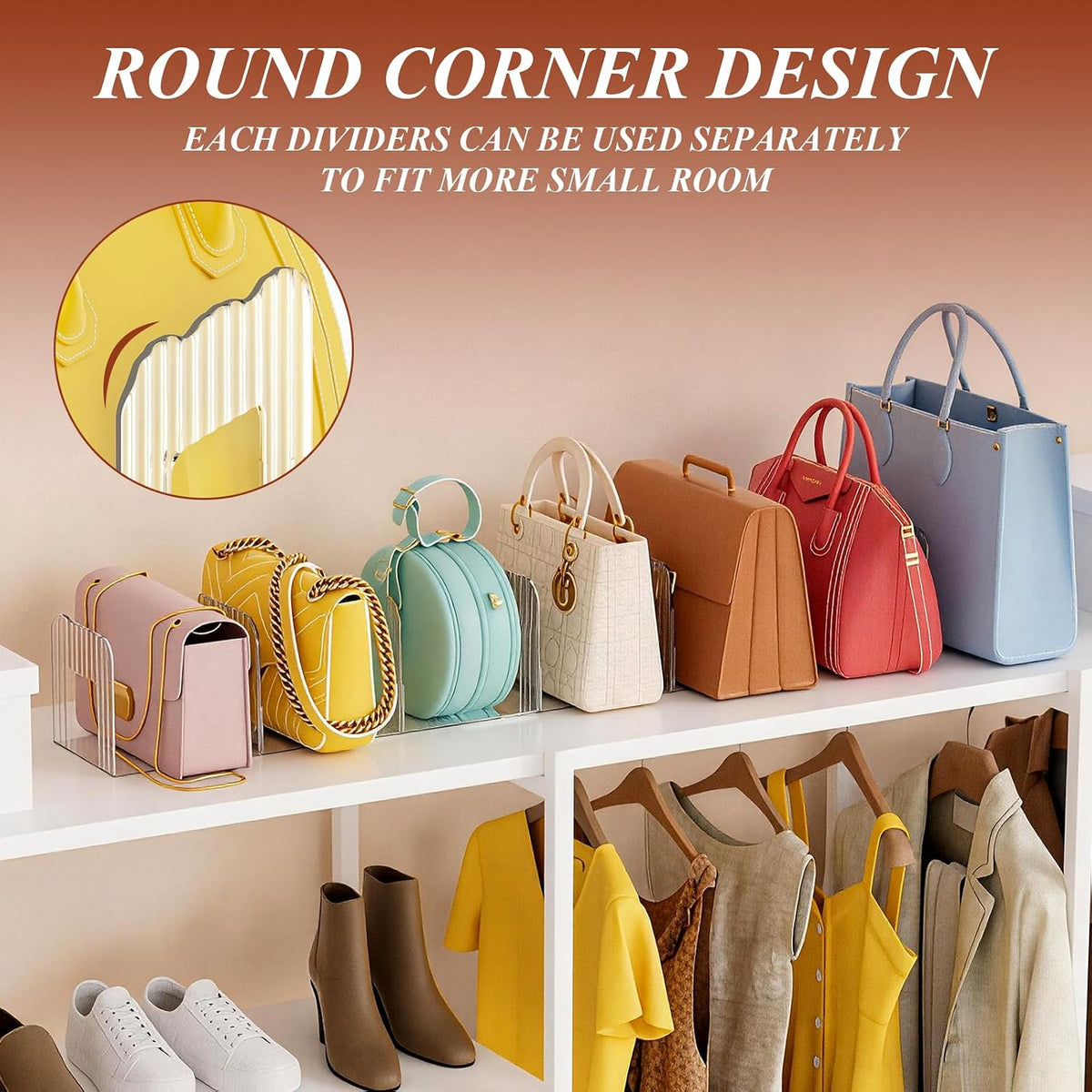 Clear Purse Organizer for Closet, Adjustable Purse Storage Handbag Storage Shelf Dividers, 1 Set Plastic Clutch Dividers for Closet Organizers Perfect for Purse Handbag Books