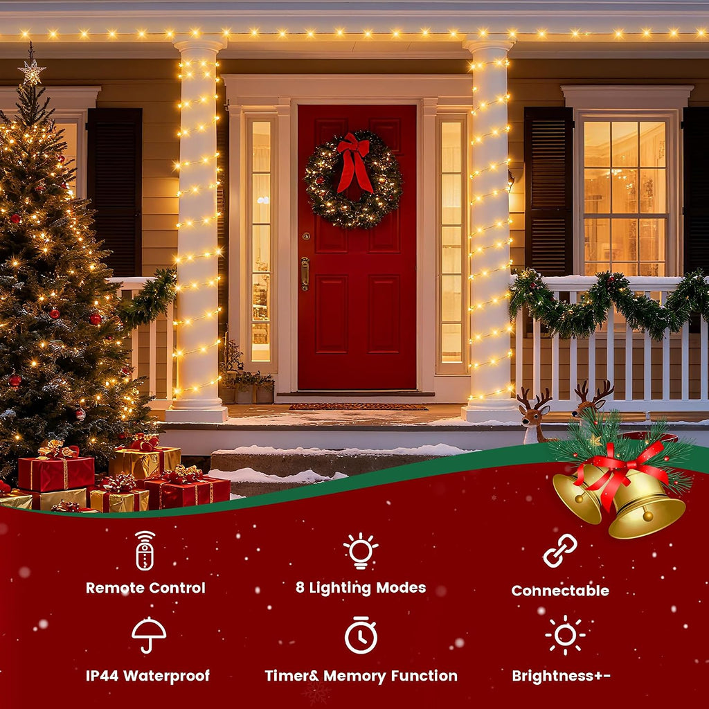 Christmas Lights Outdoor, 66ft Warm White Christmas String Lights - Remote