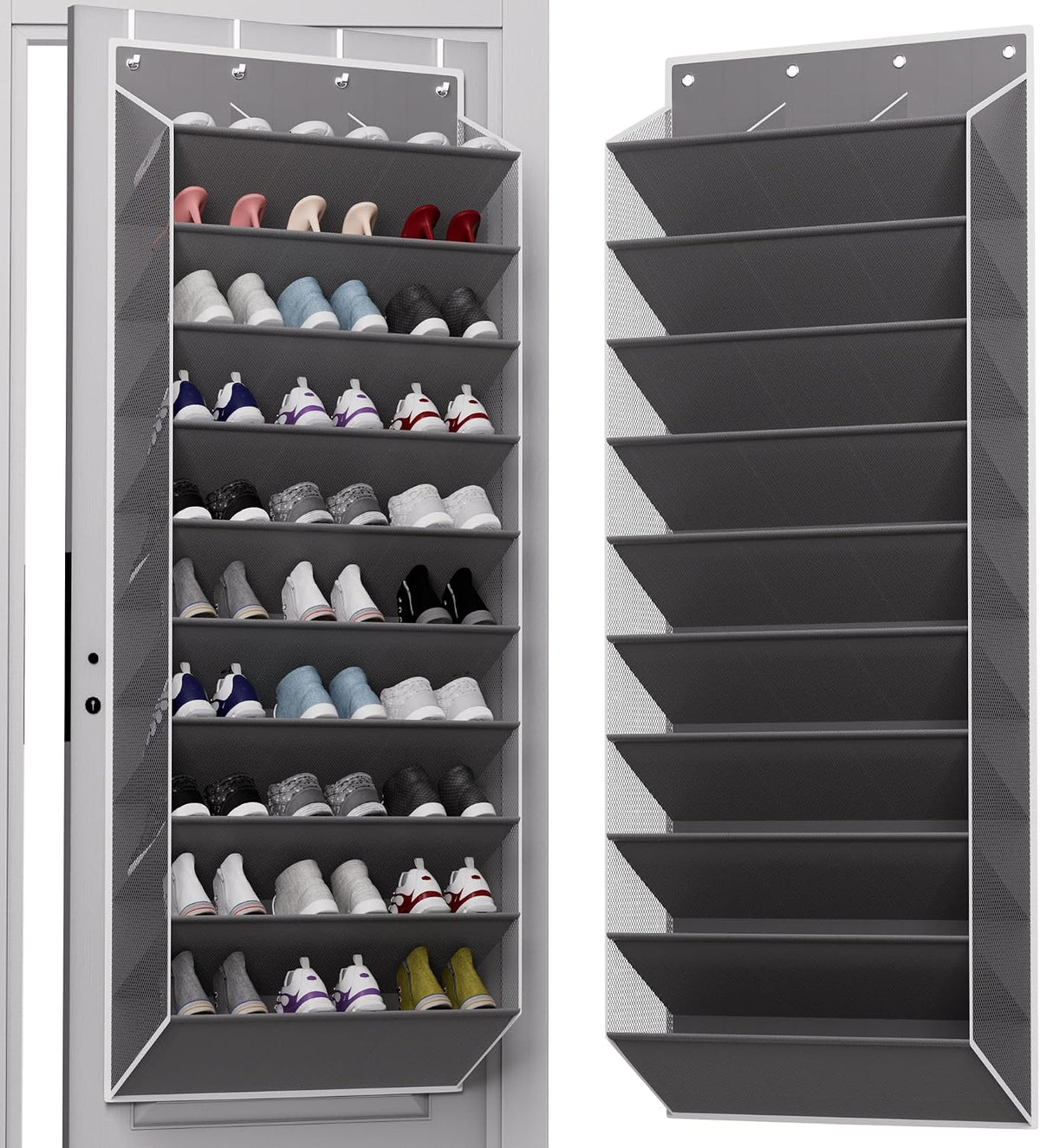 TAHAVICE 30 Pair Over the Door Shoe Organizer, Hanging Closet Shoe Storage