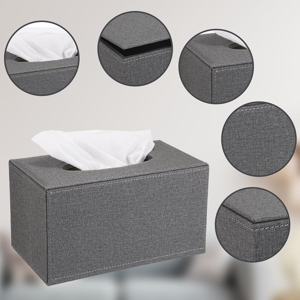 Sumnacon Tissue Box Cover Rectangular Tissue Box Holder Linen Tissue Box with Magnetic Bottom Decorative Grey Tissue Box for Bathroom Toilet Living Room Table Desk Office Car, Large (Pack of 2)