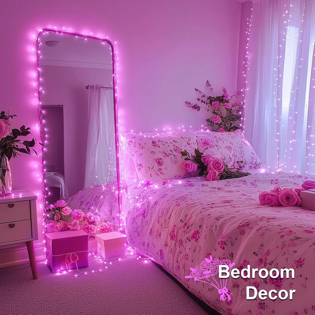 JMEXSUSS USB Pink Fairy Lights, 33ft 100 LED Pink Halloween Lights Indoor