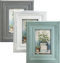 Distressed Shabby Chic 3.5"x5" Wooden Picture Frames 3pcs (Aqua Gray White)