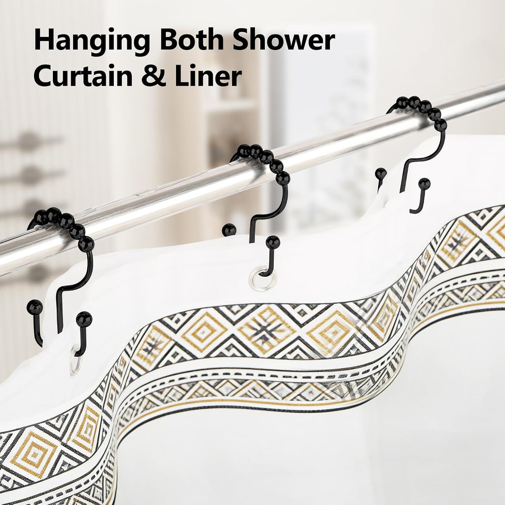 Resze 12 Pcs Shower Curtain Hooks, Metal Double Shower Curtain Rings,Black