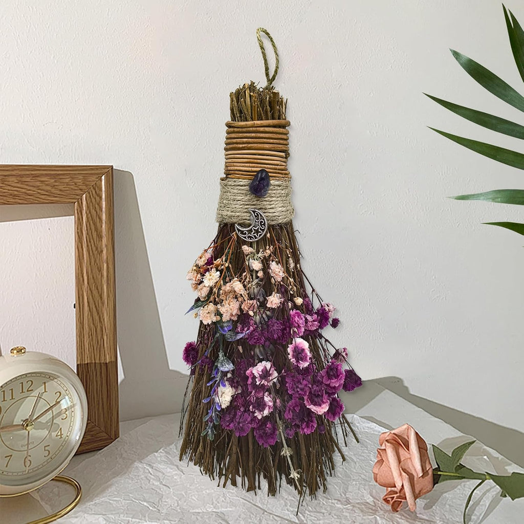 Cinnamon Broom 7.5 Inch Witch Broom for Altar Witchy Gift (Purple)