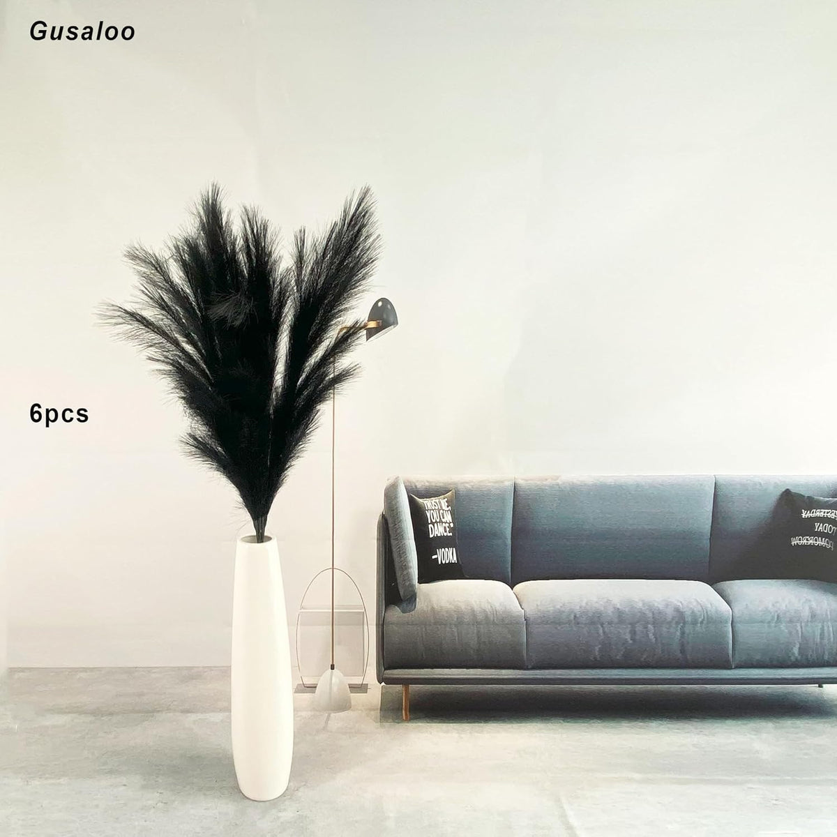 6 Pcs Artificial Pampas Grass Large, 47"/120cm Fake Faux Artificial Pampas Grass Decor Tall Stems, Fluffy Pompous Pompass Branch Floor Vase Filler for Home Kitchen Decor Boho Decor Wedding-Black