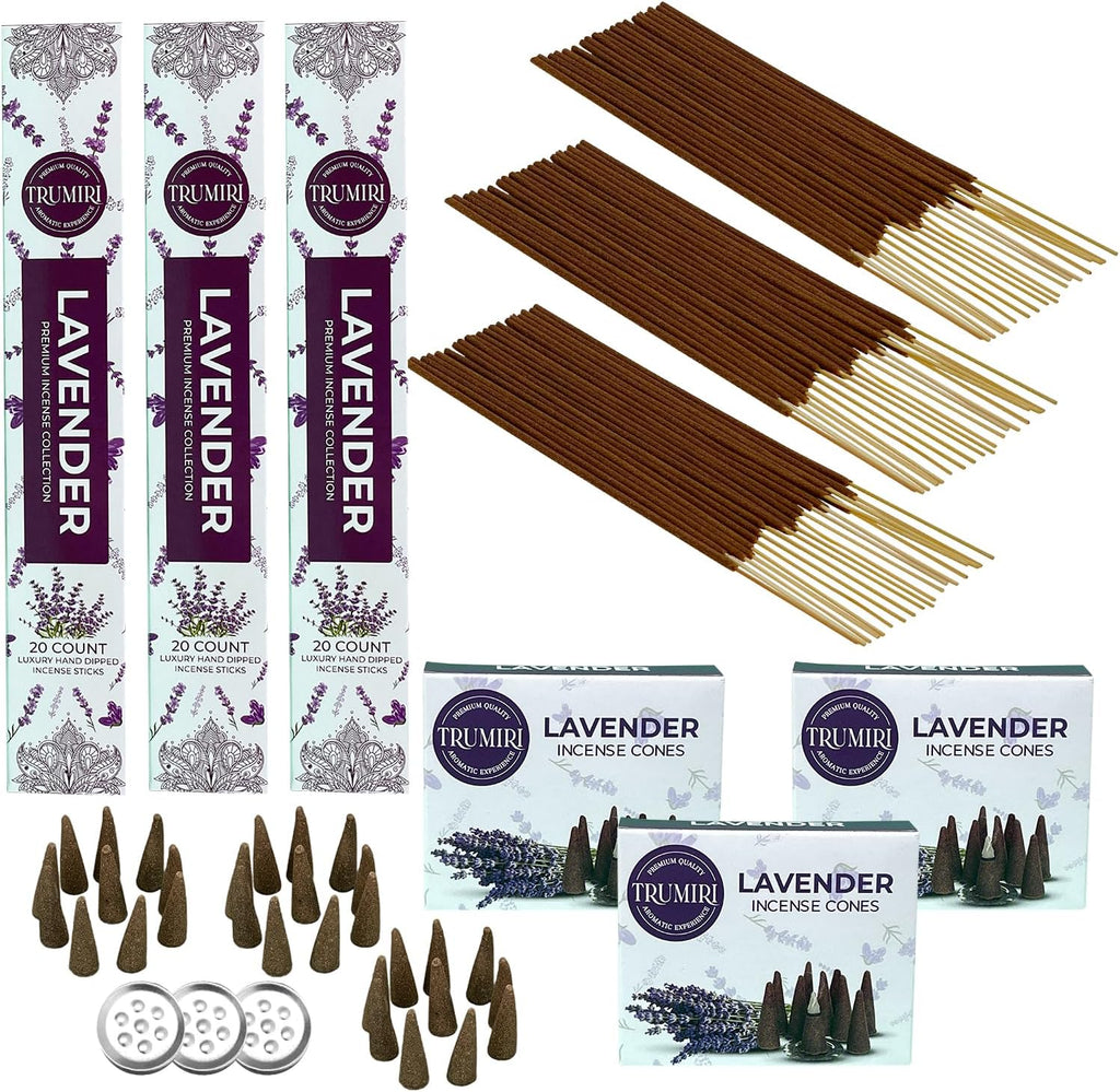 Lavender Incense Sticks & Incense Cones Combo Pack - 60 Insence-Sticks + 30 Insence Cones - Inscense - Incense Cones Scented - Insents