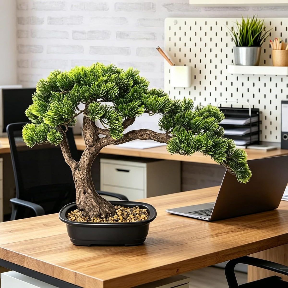 Artificial Bonsai Tree 15" Tall with Realistic Wood, Fake Bonsai, Fake Plant for Office Desk & Home, Japanese Decor, Housewarming Gift
