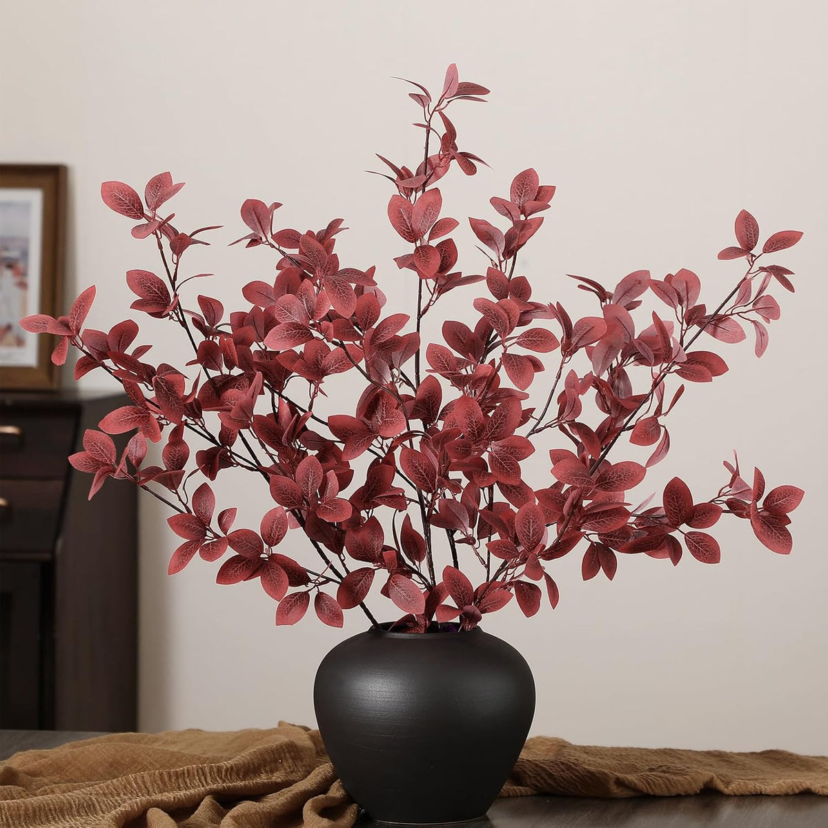 Janinka 5 Pcs Faux Fall Eucalyptus Stems for Vases Farmhouse, Red
