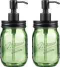 Amolliar Green Glass Mason Jar Liquid Soap Dispenser, 16OZ, Black 2 Pack