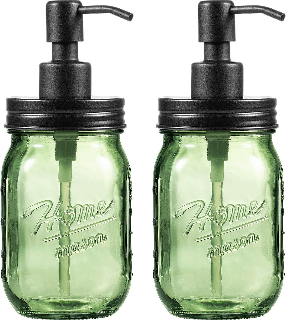 Amolliar Green Glass Mason Jar Liquid Soap Dispenser, 16OZ, Black 2 Pack