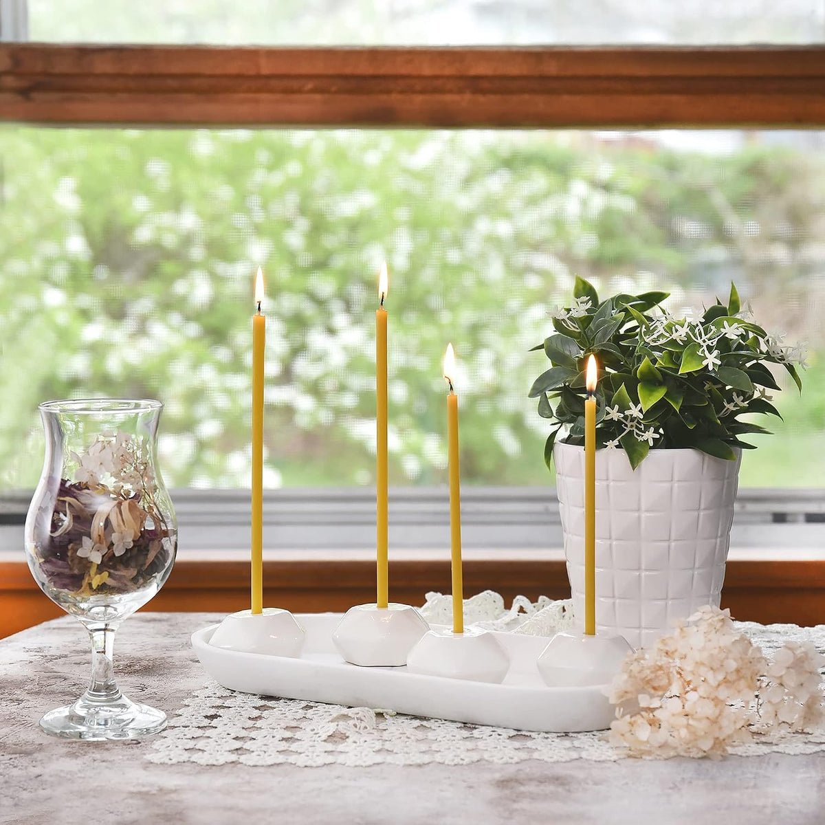 50 Natural 100% Pure Raw Beeswax Taper Candles (6") Honey Scent Birthday Cake, Dripless, Smokeless, Nontoxic, Cotton Wick