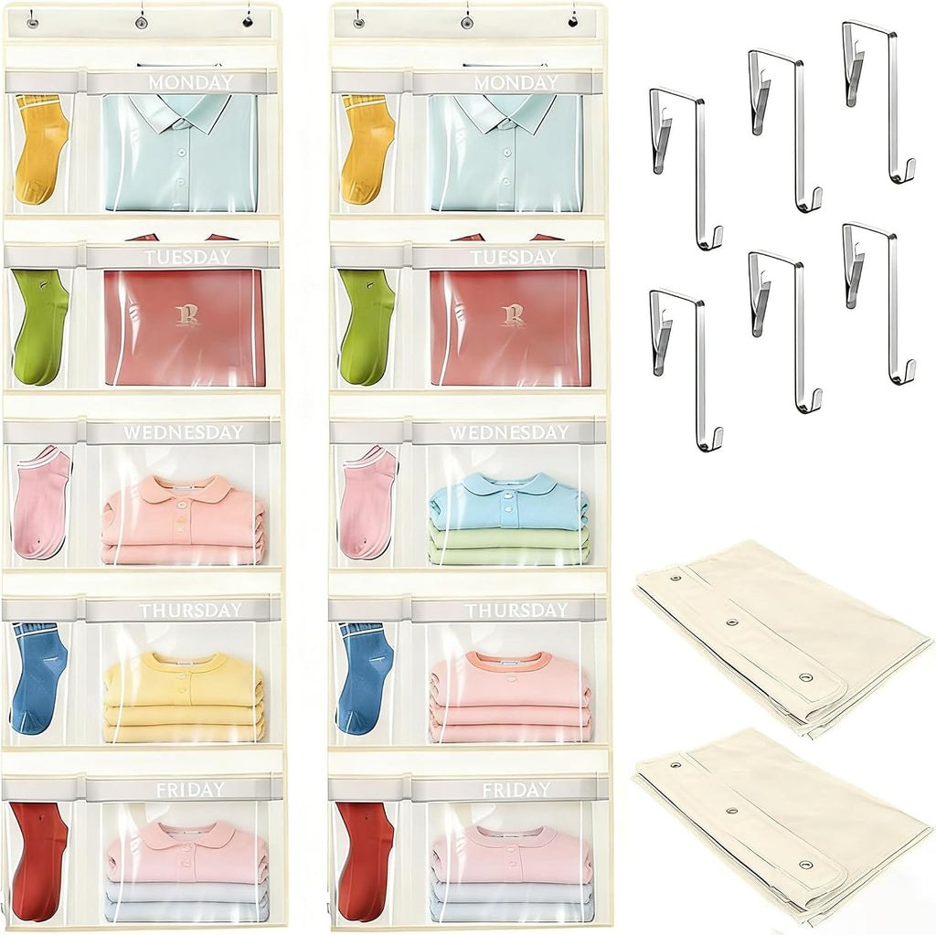Weekly Kids Clothes Organizer Day of Week School Clothing Storage Monday to Friday Hanging Closet Organizer (2) (Yellow 2pcs)