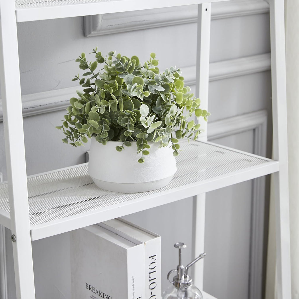 365 Blooming Decor Artificial Eucalyptus Plant–10.2"x11.4" Luxury Faux Potted Greenery in White Textured Pot with Real Pebbles, Premium Material, No Assembly, Farmhouse, Coffee Table, Bathroom Decor