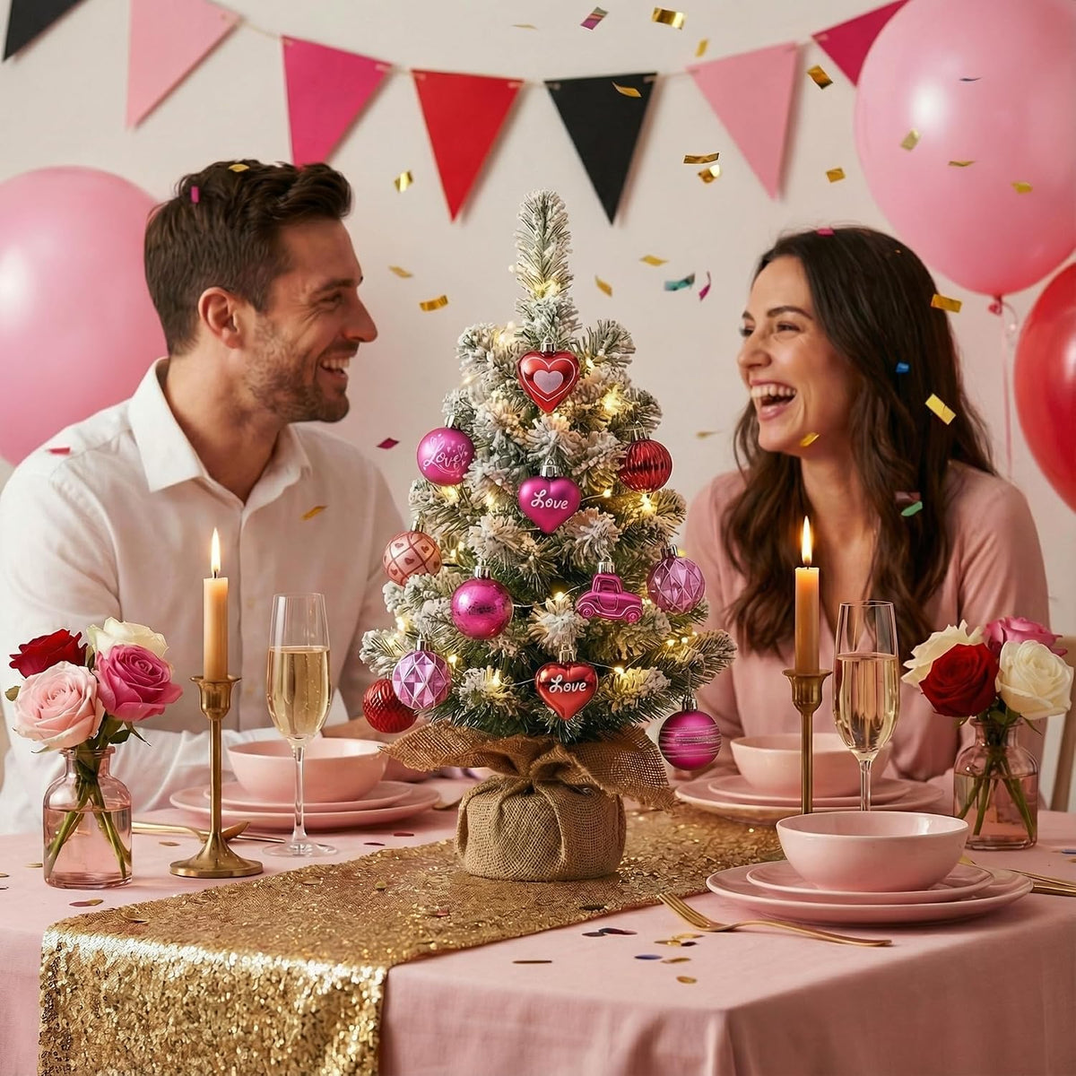 DecorbyHannah 21ct Valentines Pink Christmas Ornaments Set Tree Decorations