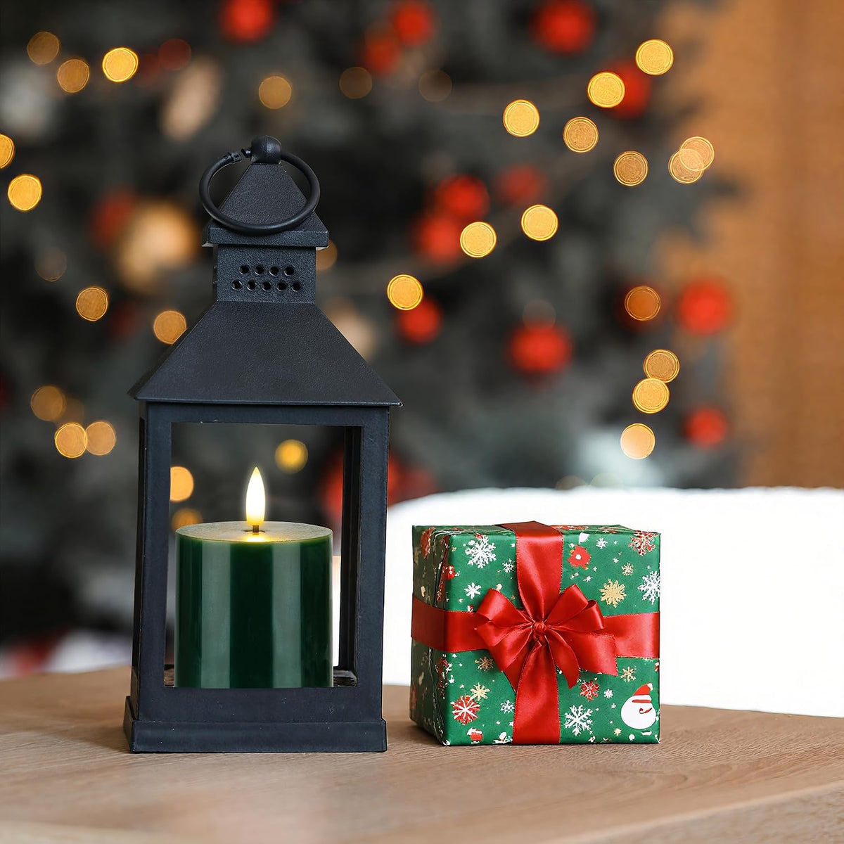 Green Flameless Pillar Candles, Real Wax Battery Operated Candles with Remote and Timer, Flickering LED Candles for Christmas Holiday Home Decor,Xmas Gift, Set of 3(3"x3")