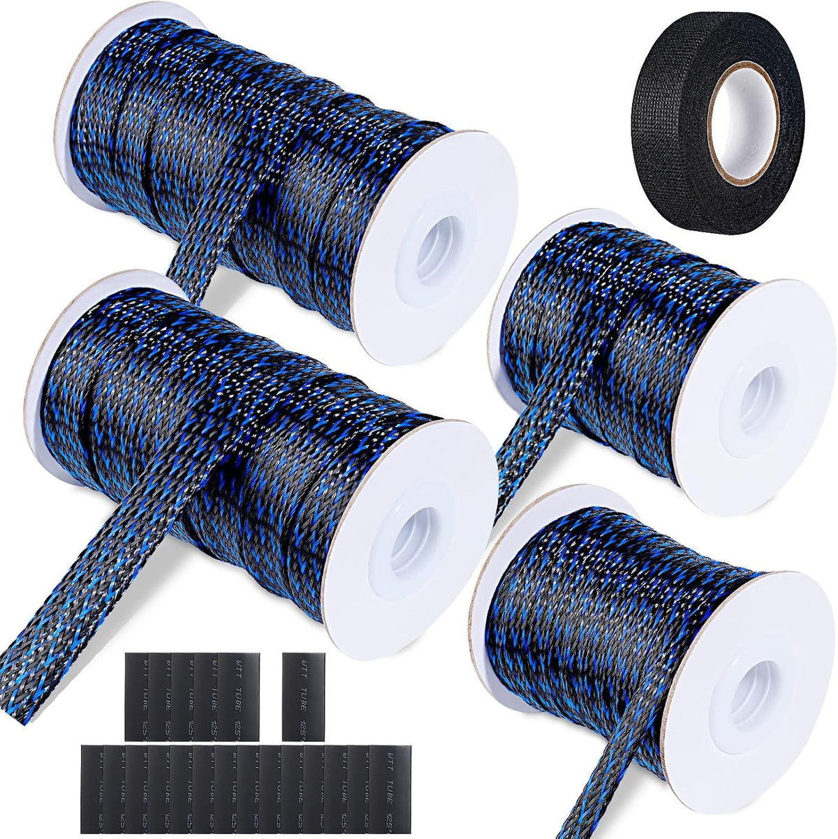 132 ft Expandable Braided Cable Sleeve Wire Loom PET Wire Sleeving，Wrap Management Mesh for Audio Video and Other Home Device Cable Automotive Wire - (1/2 Inch, 1/4 Inch, 3/8 Inch,3/4 Inch,Blue)