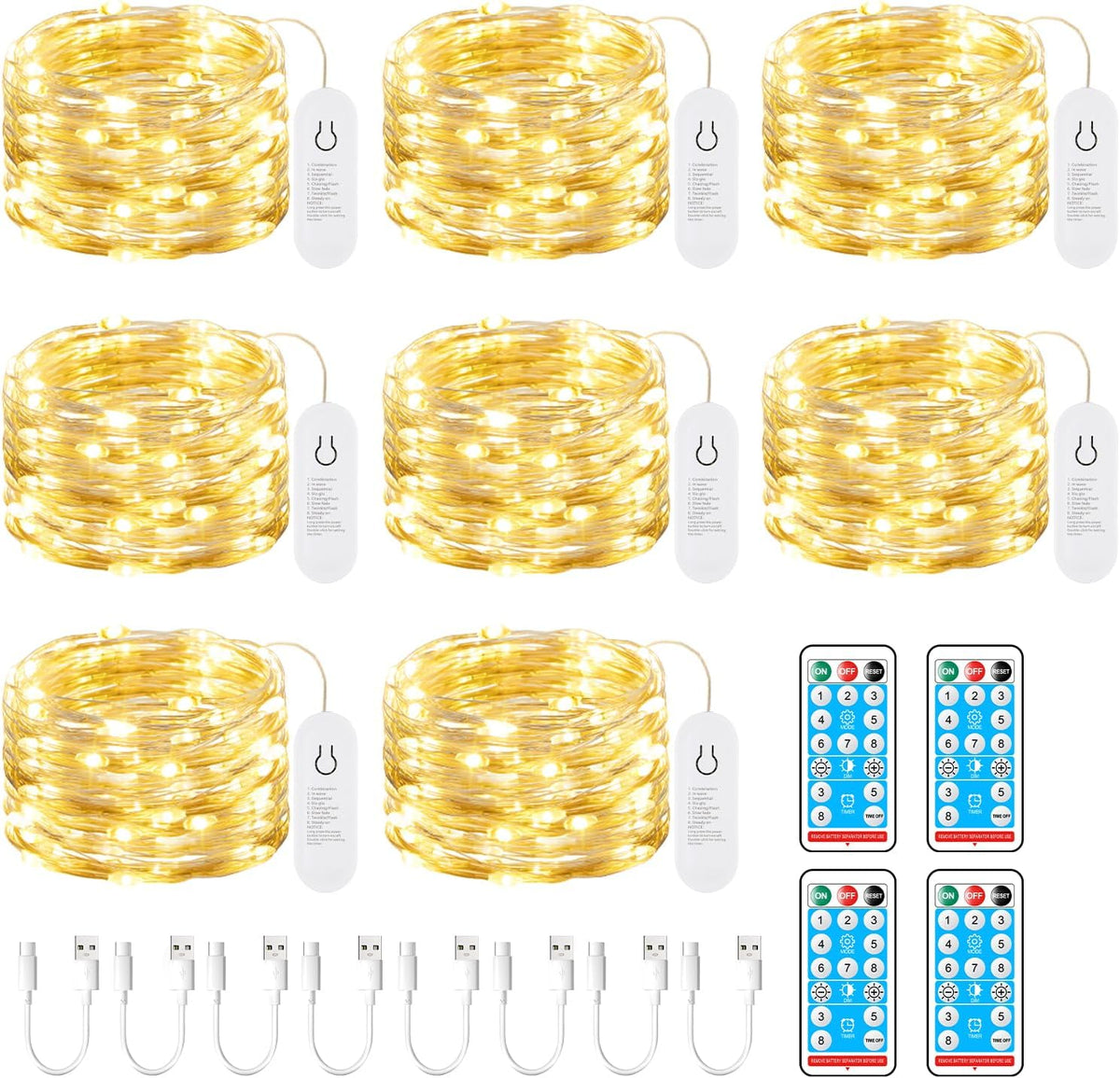 Brightown 8 Pack Rechargeable Fairy Lights Battery Operated with 4 Remote