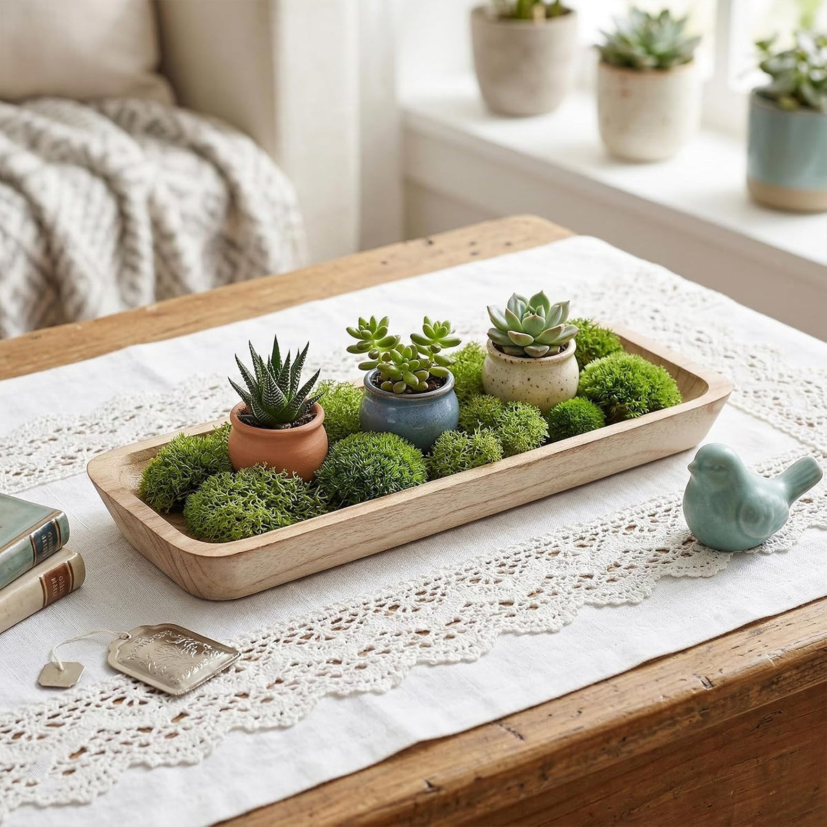 16" Decorative Bowls for Home Decor, Long Wooden Dough Bowl for Home Decors, Decorative Wood Dough Bowls, Rustic Farmhouse Decoratives Bowl Long Narrow Wooden Tray for Dining Table Decors Centerpiece