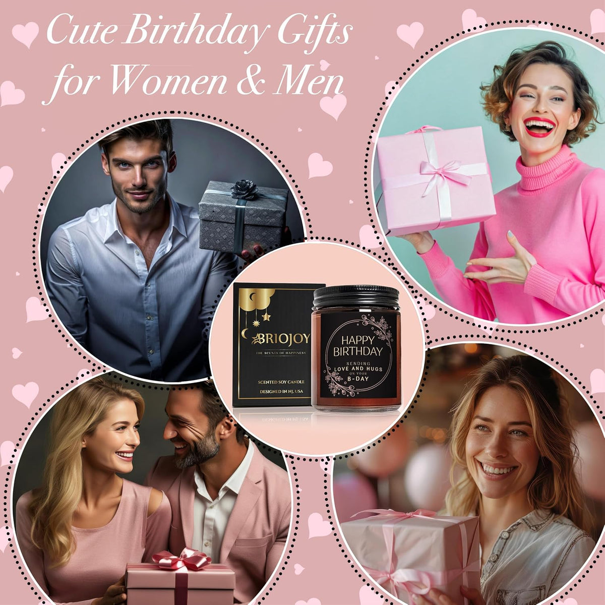Happy Birthday Gifts for Women Men - Sending Love Hugs Birthday Candle for Her Him -16th 30th 40th 50th Birthday for Mom Sister Wife Daughter Aunt Best Friend - Vanilla Cake Sweet Scented Soy Candles