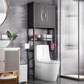 Kalrin Over The Toilet Storage Cabinet with Fluted Wave Doors and Adjustable Shelf, Wood Over Toilet Storage Rack with Drain Basket, Freestanding Bathroom Organizer for Balcony Laundry, Pure Black