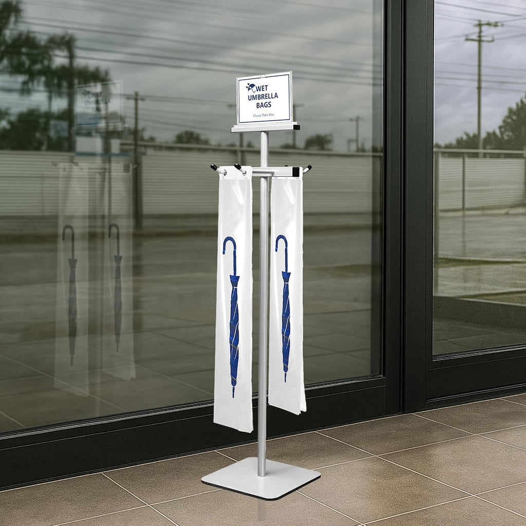 Montex Wet Umbrella Bag Stand with Free 200 Large Plastic Disposable Bags, Umbrella Holder Stand, Silver