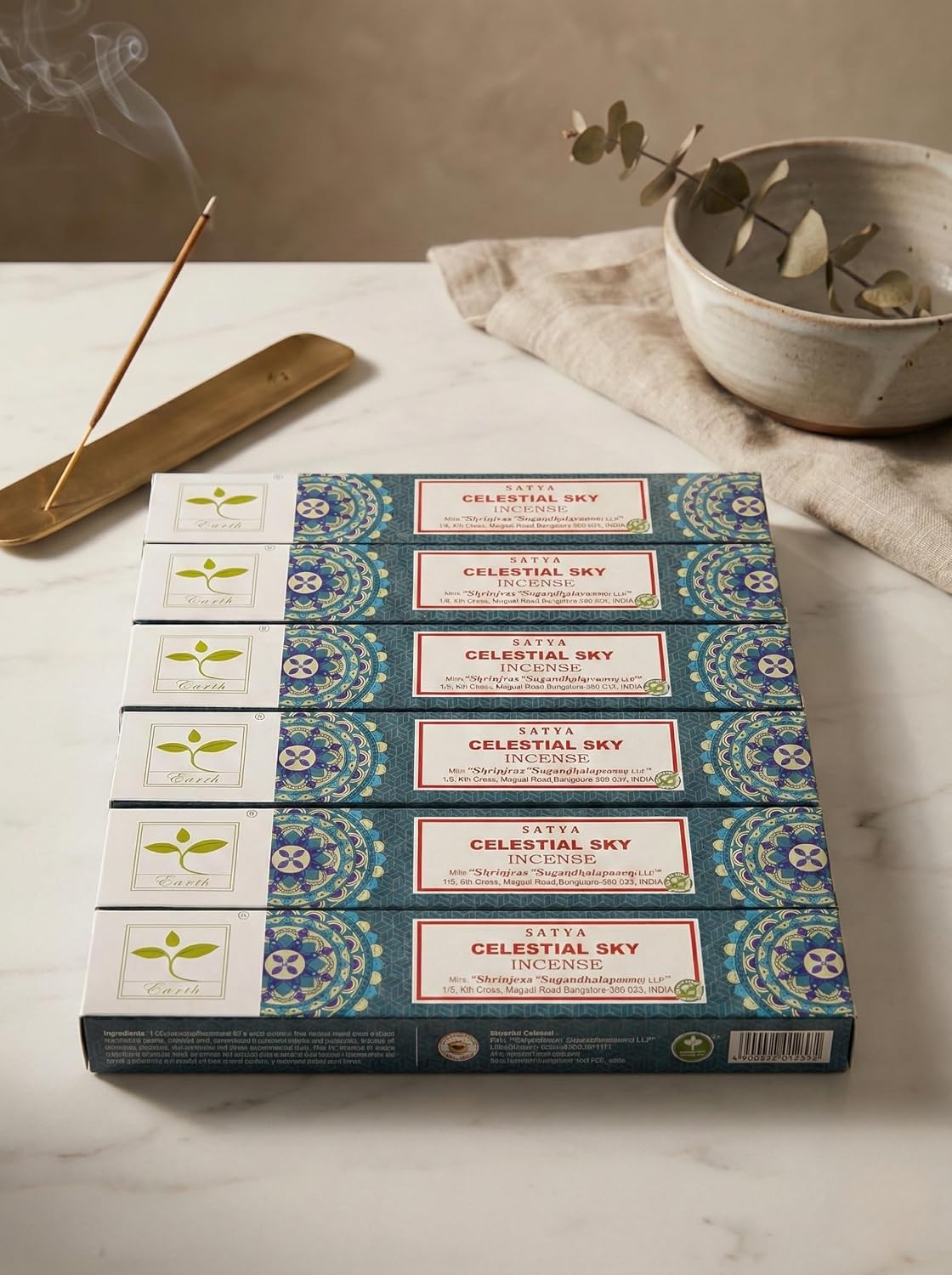 Earth Satya Celestial Sky Perfumed Incense Sticks 15g (Pack of 6) Hand Rolled Natural Incense for Meditation Relaxation and Home Fragrance