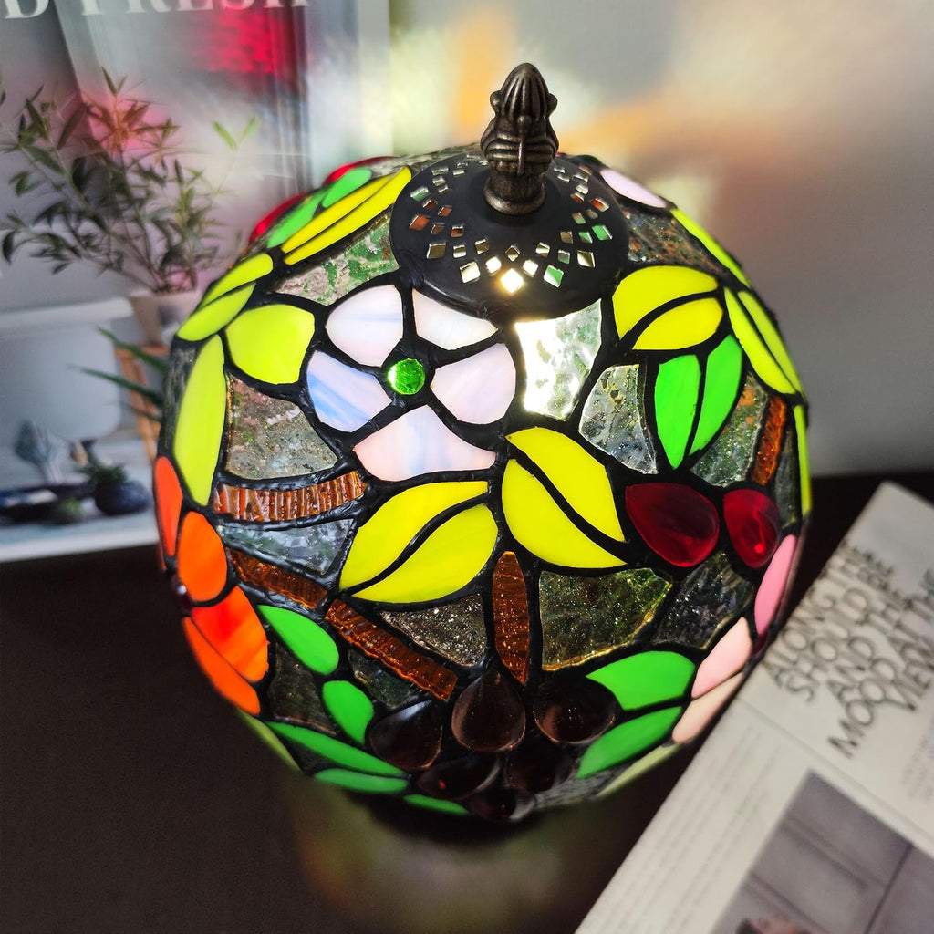 Tiffany Table Lamp 3-Way Stained Glass Style Bedside Reading Lamp Village Bedroom Nightstand Light 12inch Tall Office Home Decor Retro Unique Accent Lamp (Grapes Leaves)