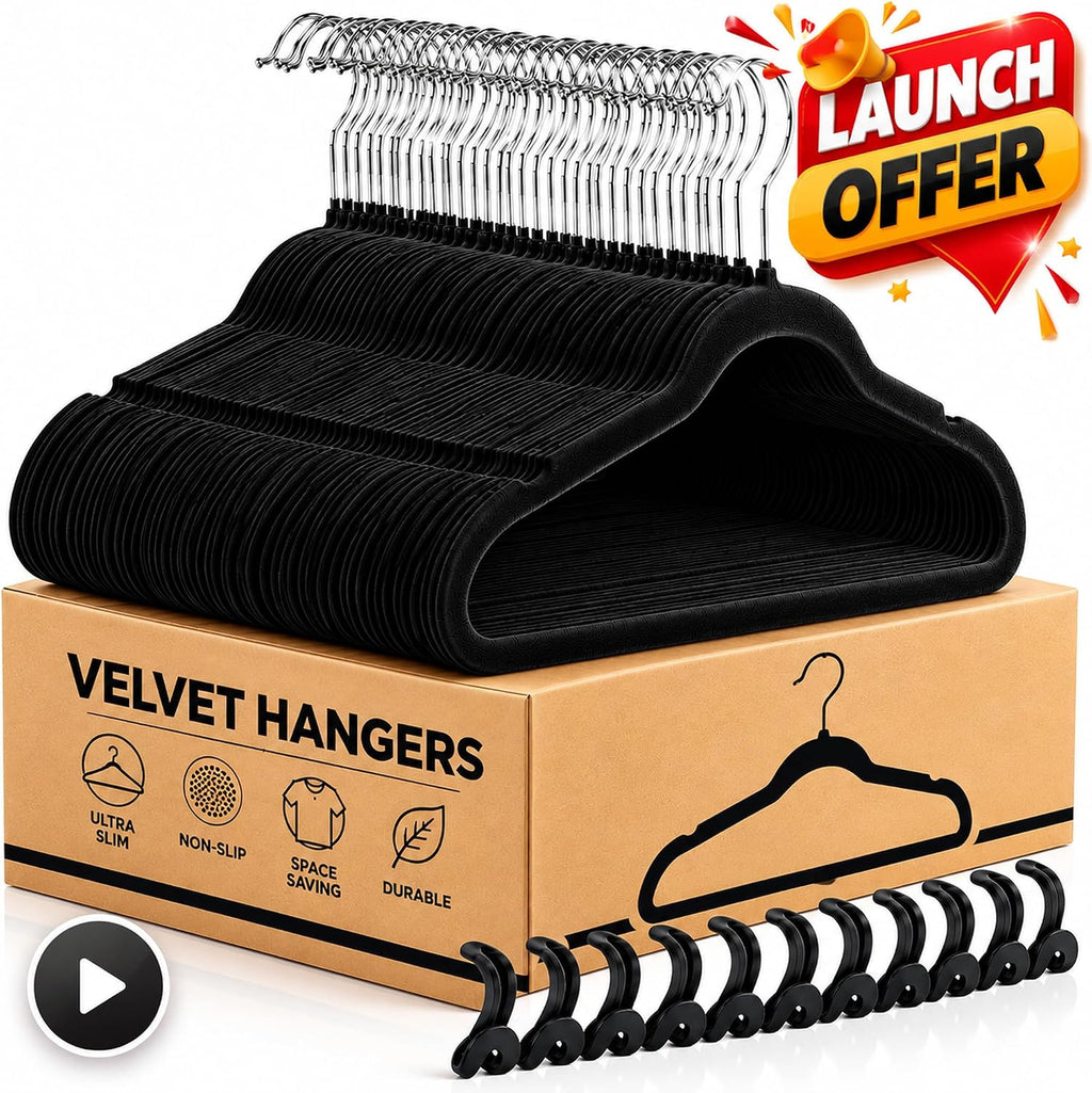 Velvet Hangers 60 Pack with 10 Hooks - Black Non-Slip Clothes Hangers, Ultra Thin Space Saving Design for Coats, Suits, Shirts, Dresses, Pants & Closet Organization