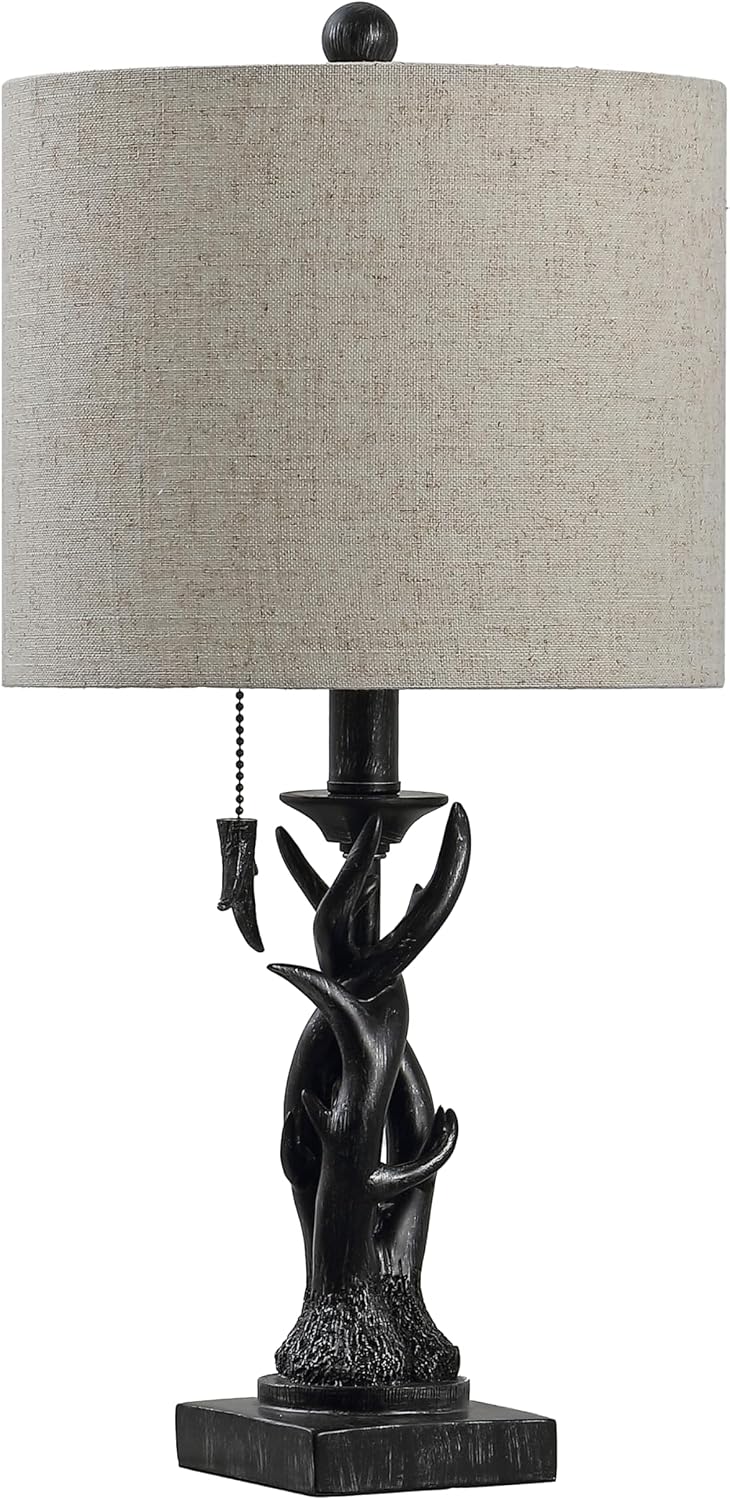 JONATHAN Y Gaston Rustic Faux Antler Resin Table Lamp 20.5", Antique Black