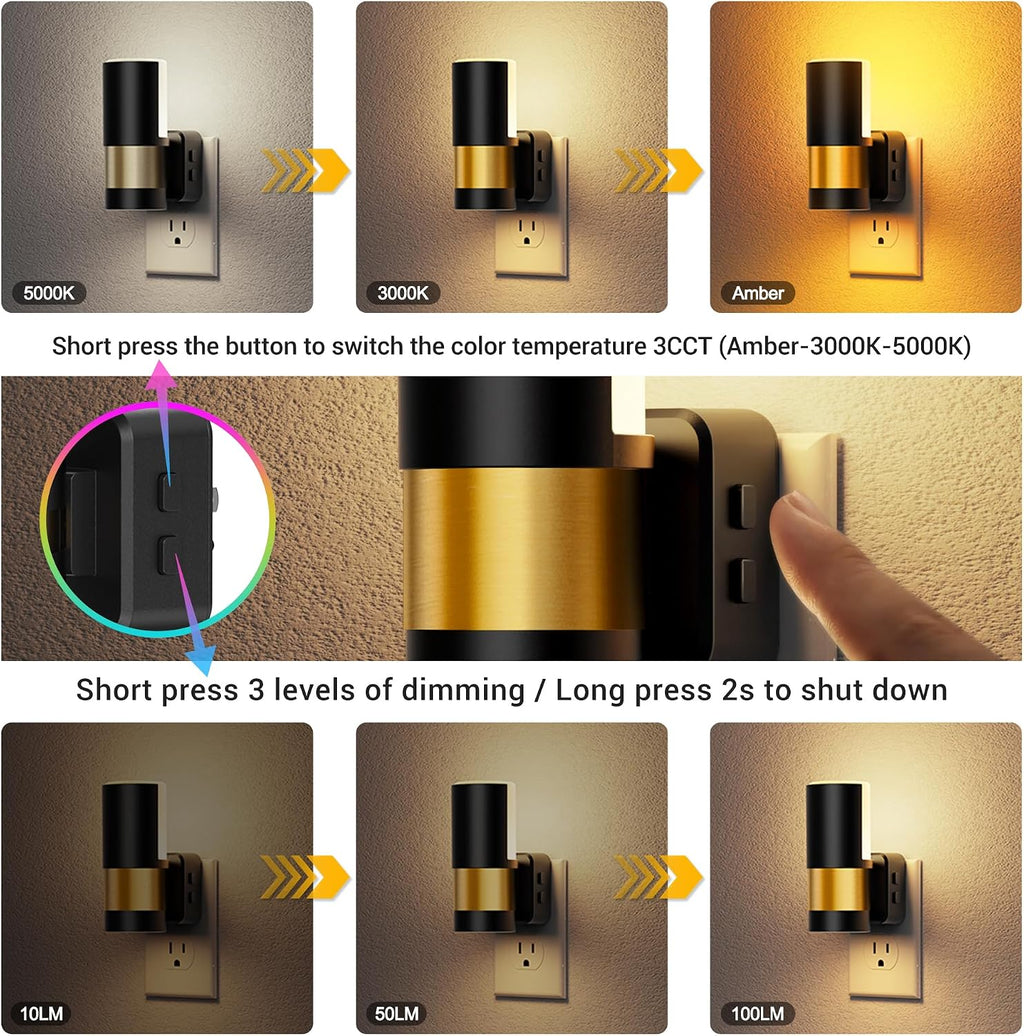 JandCase Plug in Night Light, Rotating Night Light with 3 Colors, Dimmable