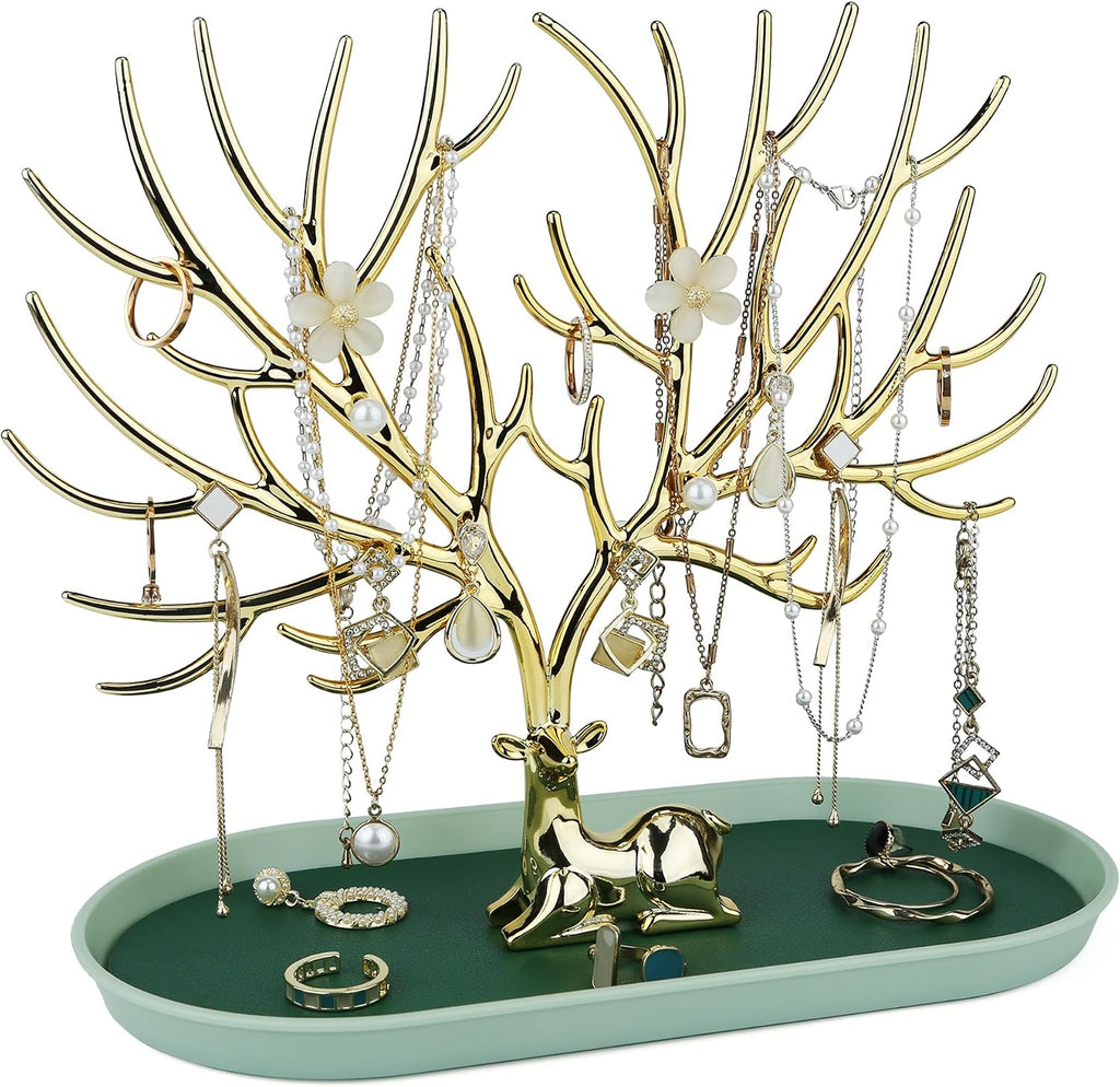 MORE&LESS Antlers Jewelry Display Stand,Gold Deer Hanging Organizer for Ring Earrings Necklace Bracelet