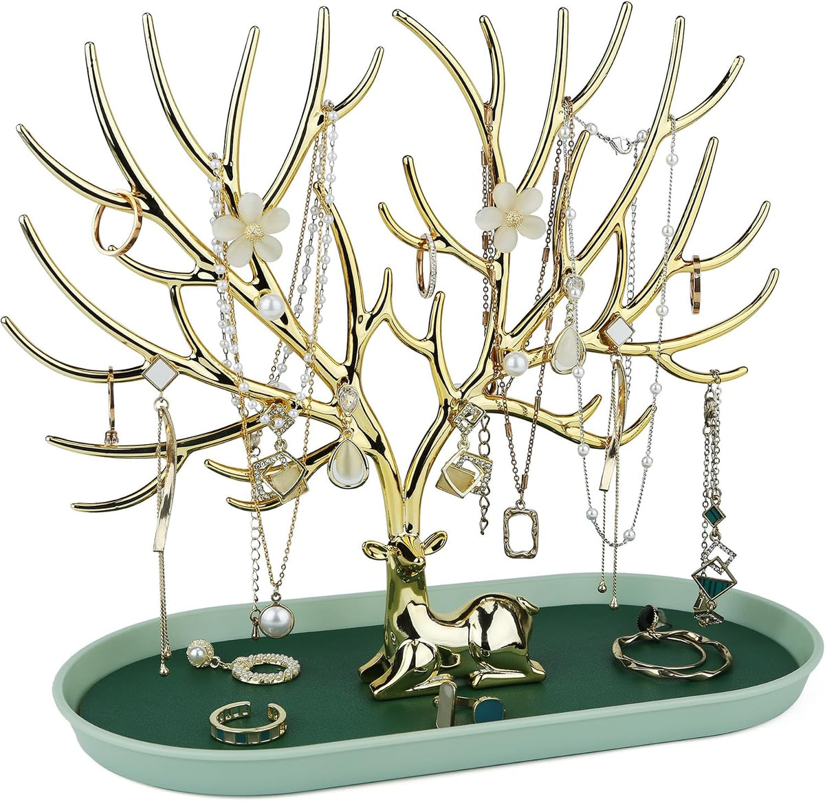 MORE&LESS Antlers Jewelry Display Stand,Gold Deer Hanging Organizer for Ring Earrings Necklace Bracelet