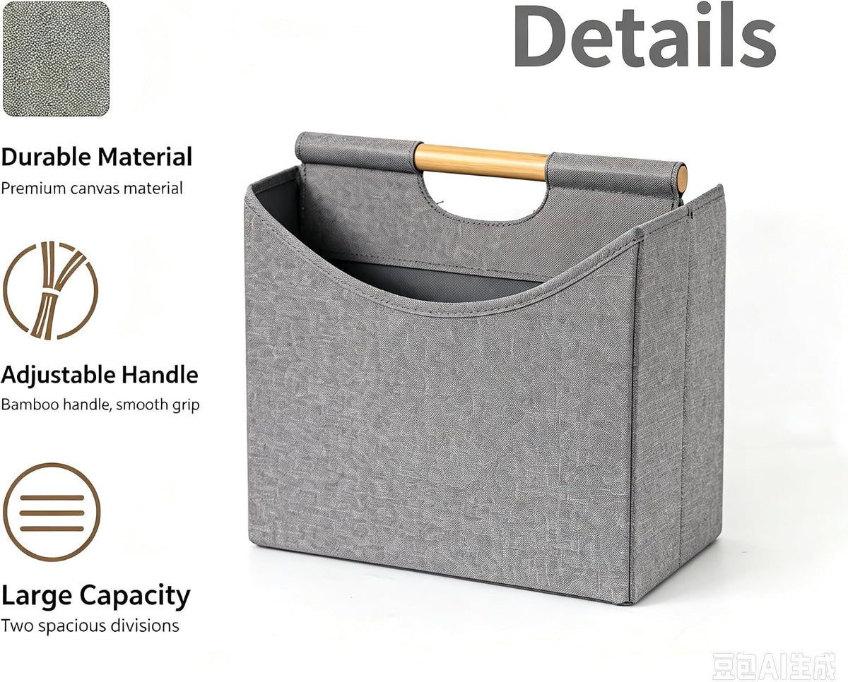 Magazine Holder Basket with Handles, Foldable Floor Organizer Storage Rack for Magazines, Book, Newspapers, File in Home, Office, Table, Living Room, Reception Desk (Grey)