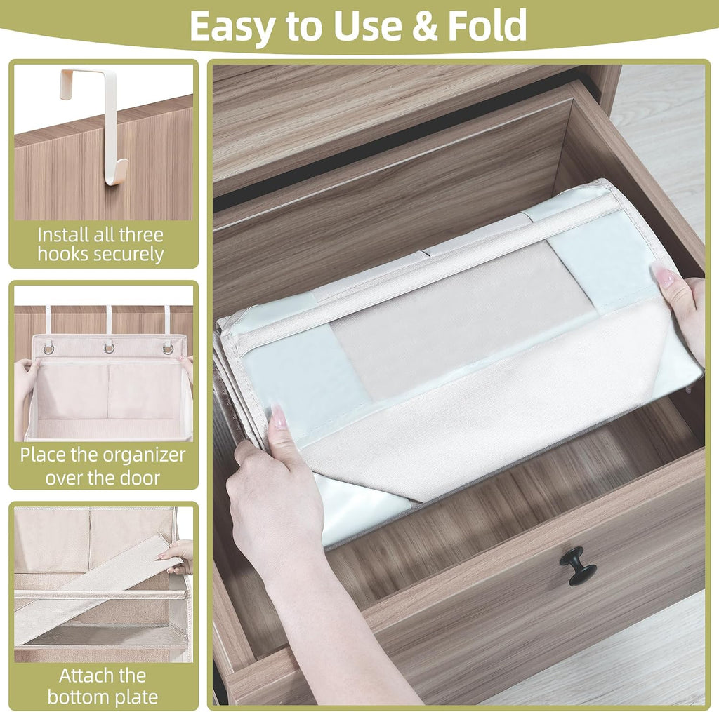 Over Door Organizer with 6 Extra Large Pockets 12 Side Pockets, Sturdy Closet Storage Rack, Hanging Storage Organizer with Clear Window for Shoes, Diaper, Bedroom, Bathroom, Beige, 4-Pack