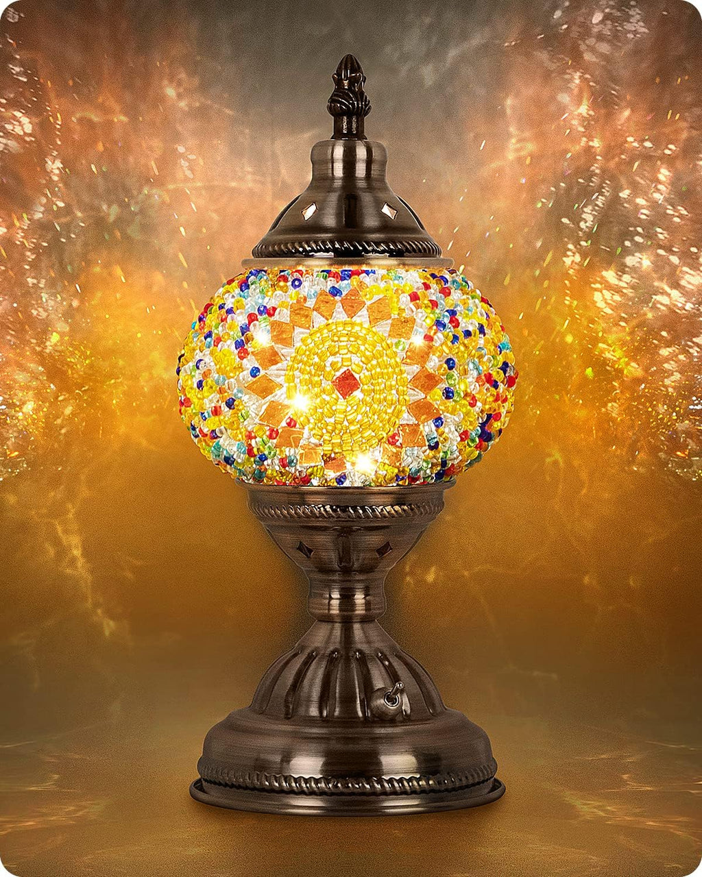 Yarra-Decor Turkish Moroccan Lamp with Bronze Base Handmade Tiffany Mosaic Glass Lamps Portable Bedside Lamps with Rechargeable Battery 2000mAh (LED Bulb Included) (Orange1)