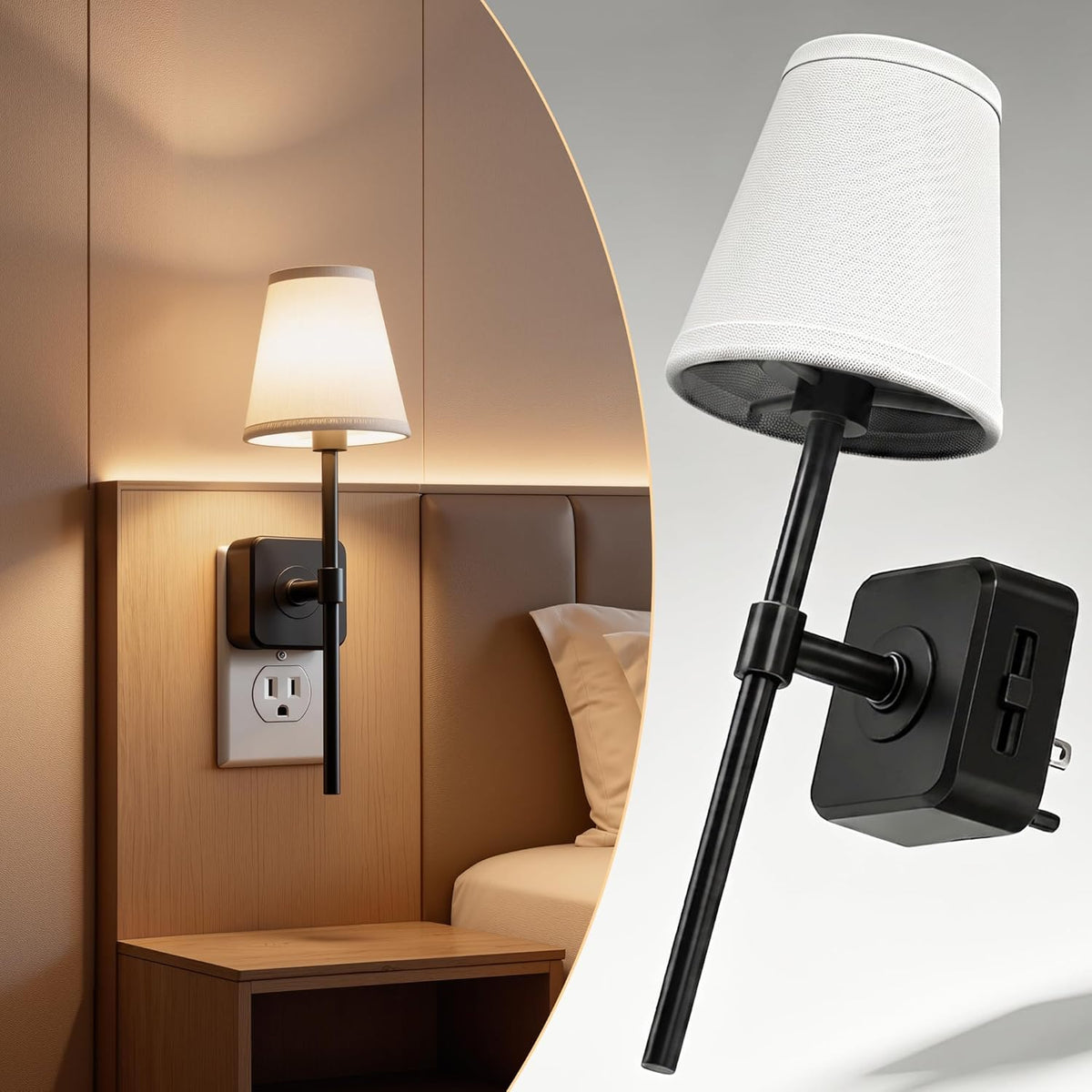L LOHAS LED Night Light, Premium Fabric Linen Shade Plug in Night Light