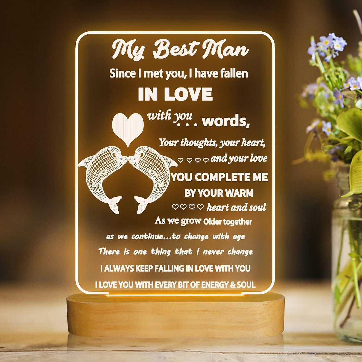 Attivolife Husband 3D Night Light, LED Illusion Optical Wooden Romantic Warm Colors Lamp, Best Room Home Table Decor for Men Dad Lover Boy Him Birthday Wedding Anniversary Valentines Christmas Gifts