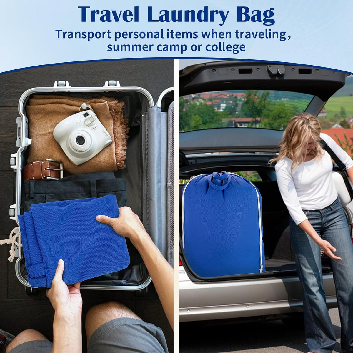Laundry Bag with Handles & Drawstring Closure, 27.6"Wx35"H Blue, 1Pack