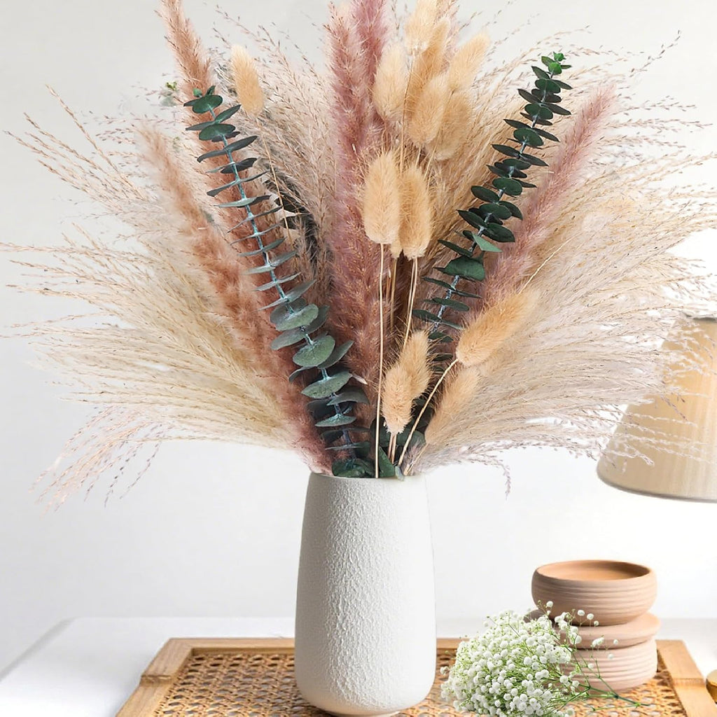 60Pcs Dried Pampas Grass & Eucalyptus Decor, Boho Bouquet for Home